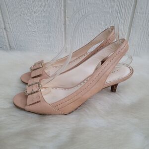 Coach Miranda nude leather peep toe sling back buckle heels shoes wmns sz 8.5
